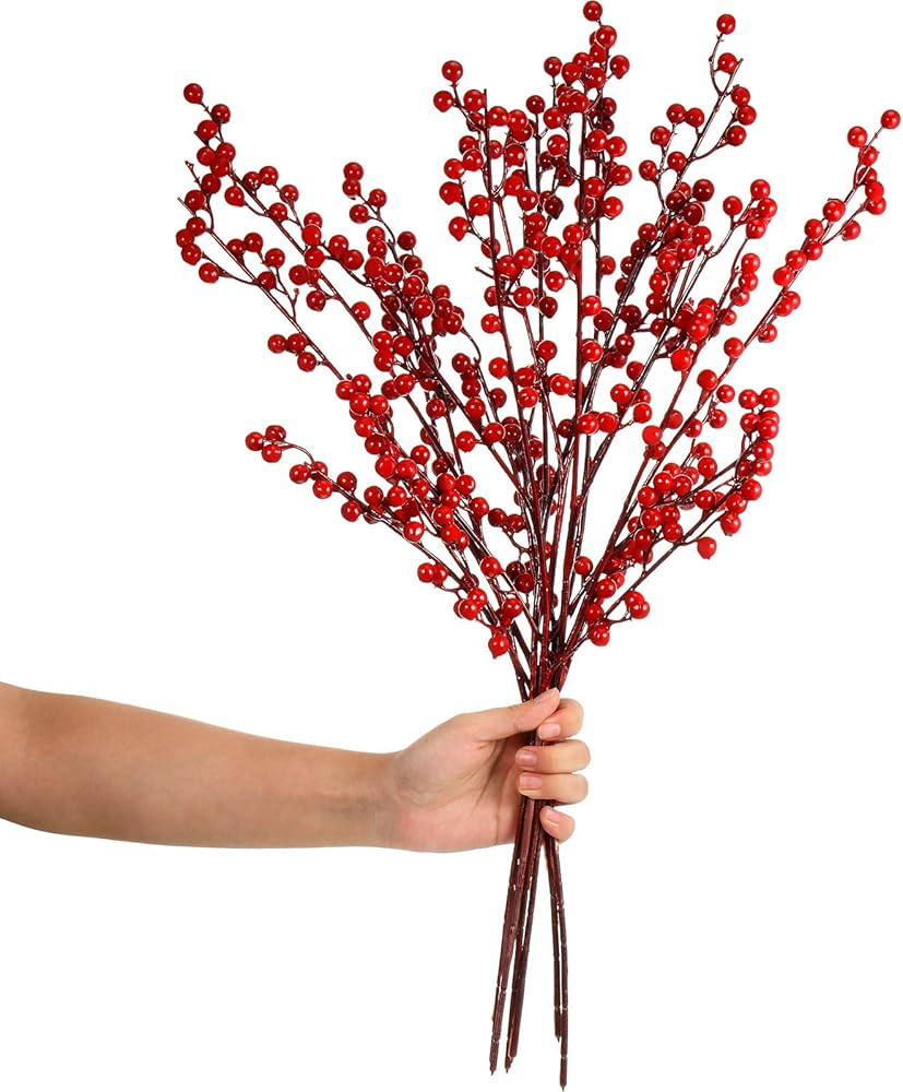 WILLBOND Artificial Red Berry Stems 21.6 Inch Christmas Red Berries Holly Berry Branches for Chri... | Amazon (US)