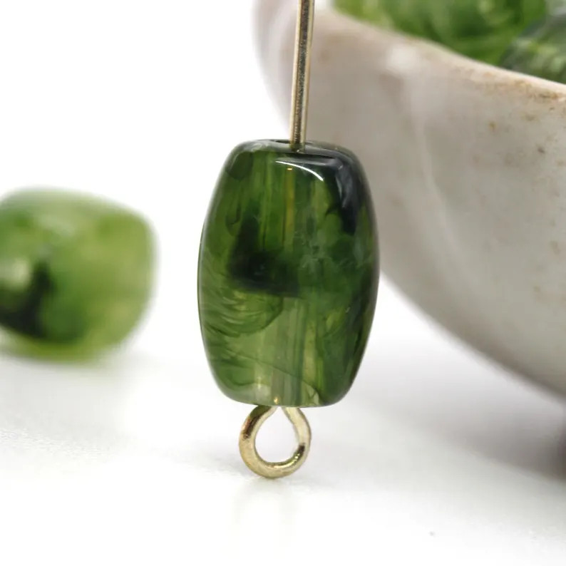 Vintage Lucite Green Marbled Beads Rounded Rectangle 12mm Forest Sage Milky (12) VPB355 - Etsy | Etsy (US)