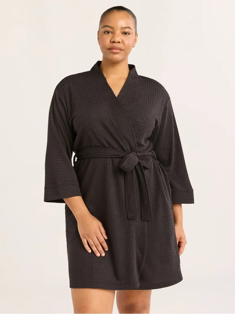 Joyspun Women's Waffle Kimono Short Wrap Robe, Sizes S-3X | Walmart (US)