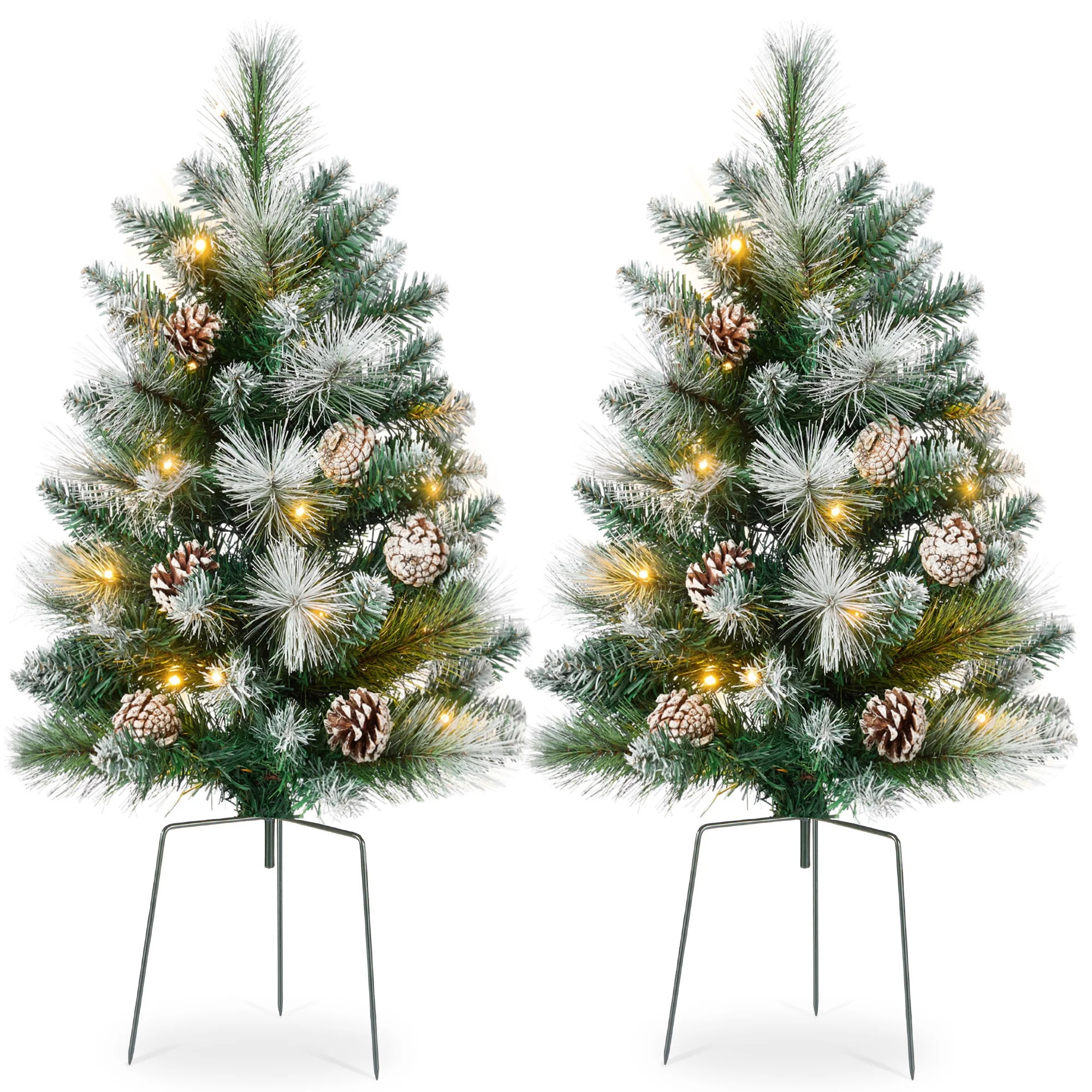 Best Choice Products Set of 2 24.5in Outdoor Frosted Scotch Pine Pathway Christmas Trees Decor w/... | Walmart (US)