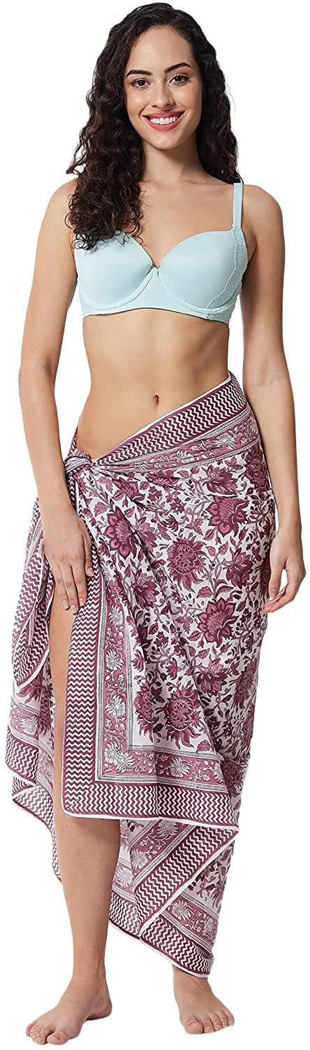 parihan Cotton Block Print Long Beach Sarong Pareo Swimsuit Cover Ups Women Wrap | Amazon (US)