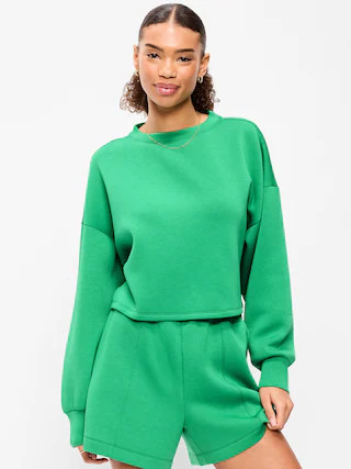 Bounce Fleece Crew-Neck Cropped Sweatshirt | Old Navy (US)