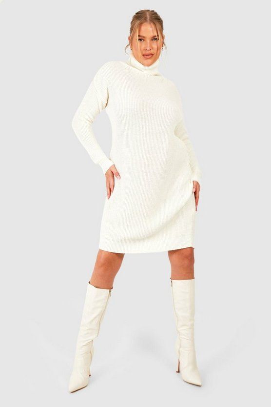 White Plus Turtleneck Sweater Dress | Boohoo.com (US & CA)