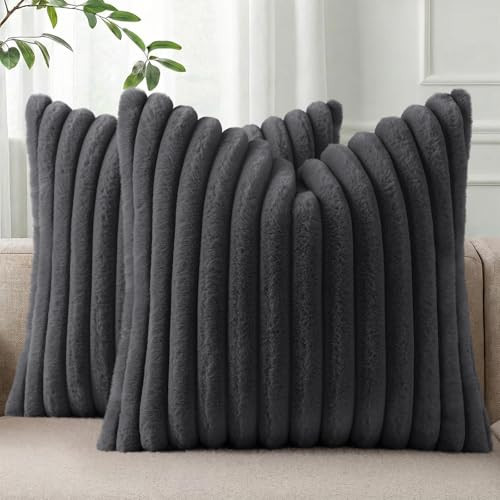 Pallene Faux Fur Decorative Throw Pillow Covers 16x16 Set of 2, Dark Grey | Amazon (US)