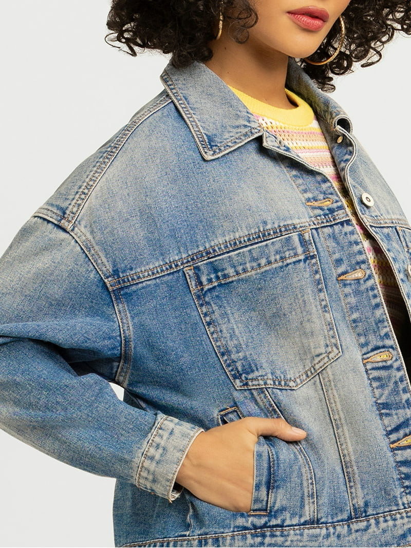 Jessica Simpson Women's Swing Denim Jacket with Back Pleat, Sizes XS-XL | Walmart (US)