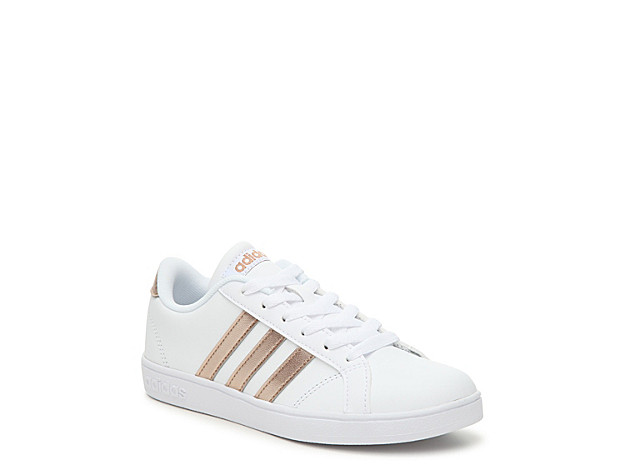 adidas Baseline Youth Sneaker - Girl's - White/Rose Gold Metallic | DSW