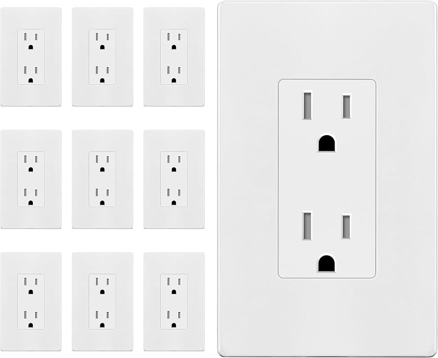 ENERLITES 10 Pack White Decorator Receptacle with Screwless Wall Plate, Standard Electrical Wall ... | Amazon (US)