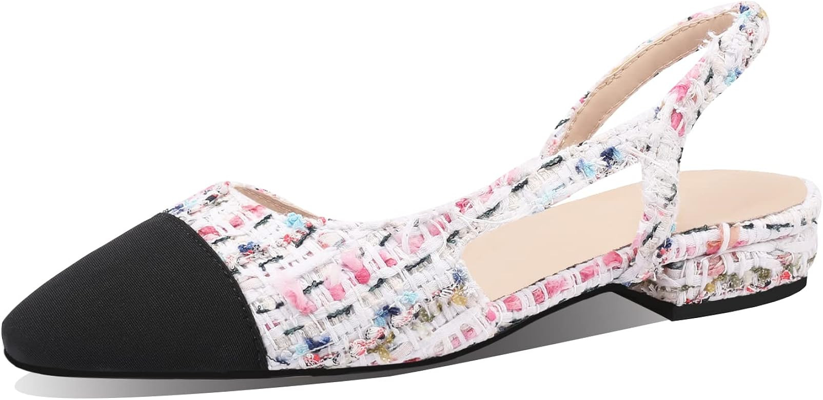 Adrizzlein Womens Slingback Flat Pumps Closed Round Toe Two Toned Casual Flat Office Shoes | Amazon (US)