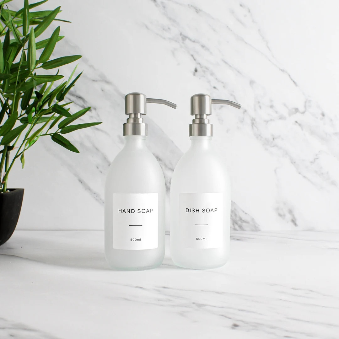 Hand Soap & Dish Soap Frosted White Glass Set of 2  - Etsy UK | Etsy (UK)