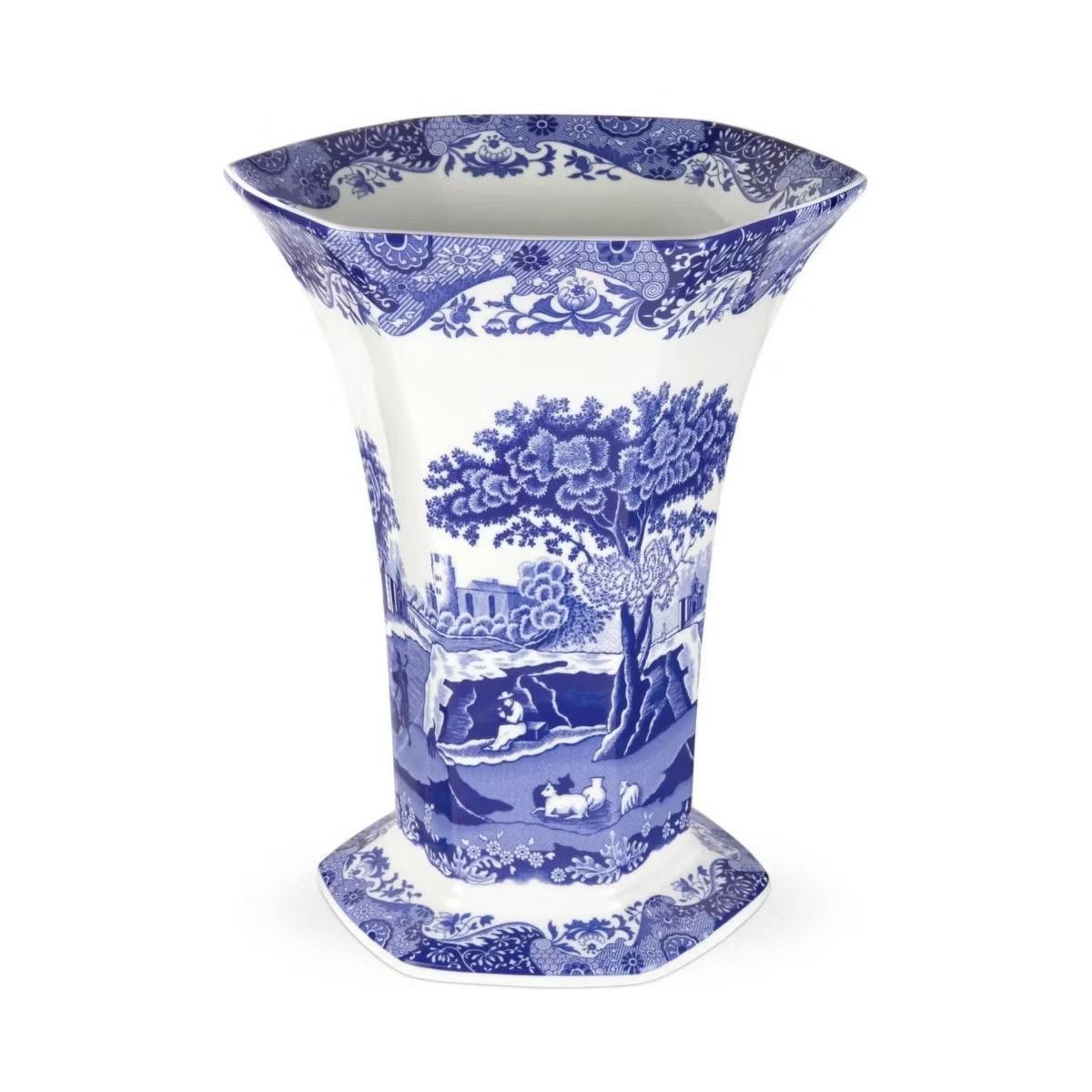 Spode Blue Italian Hexagonal Vase - 10.5" Porcelain Decorative Accent with Oriental-Inspired Deta... | Target