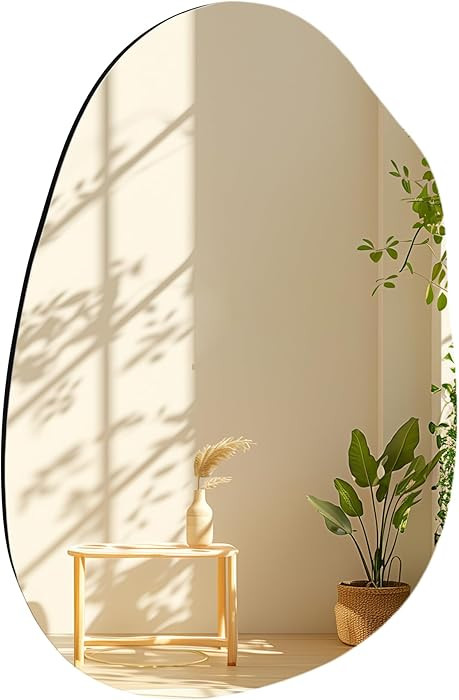 Irregular Frameless Bathroom Mirror,24 x 36 Inch Asymmetrical Wall Mirror with Wood Frame,Vanity ... | Amazon (US)
