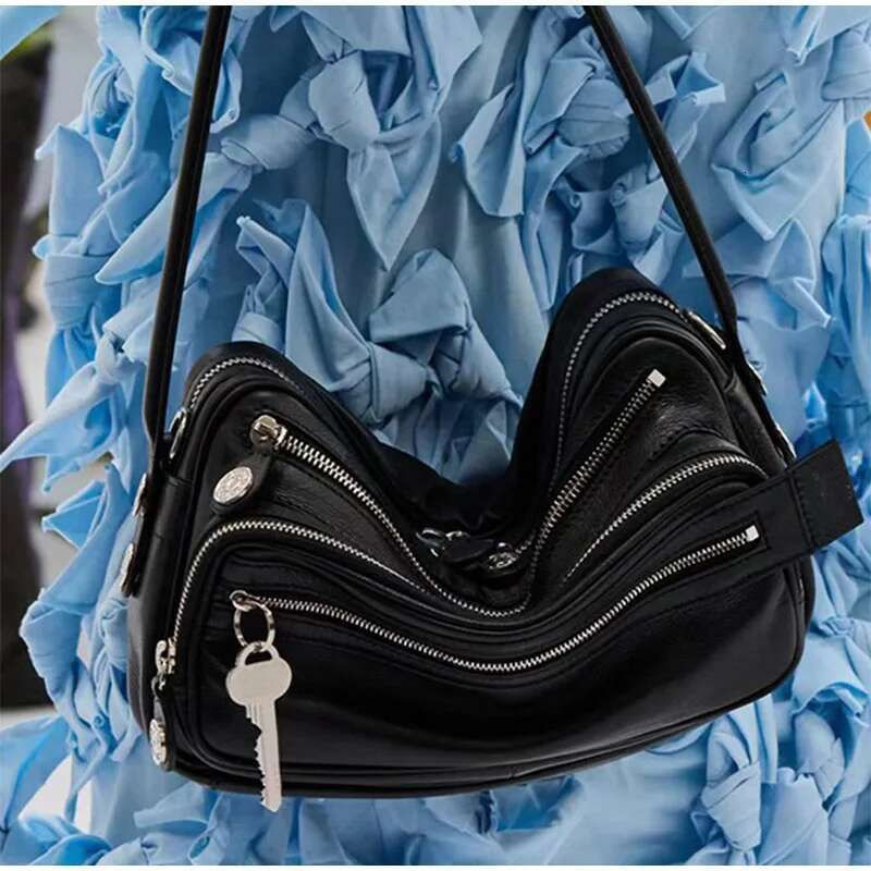 First Layer Cowhide Leather Vintage Brand Key Zipper Shoulder Handbag Underarm Small Square Femal... | DHGate