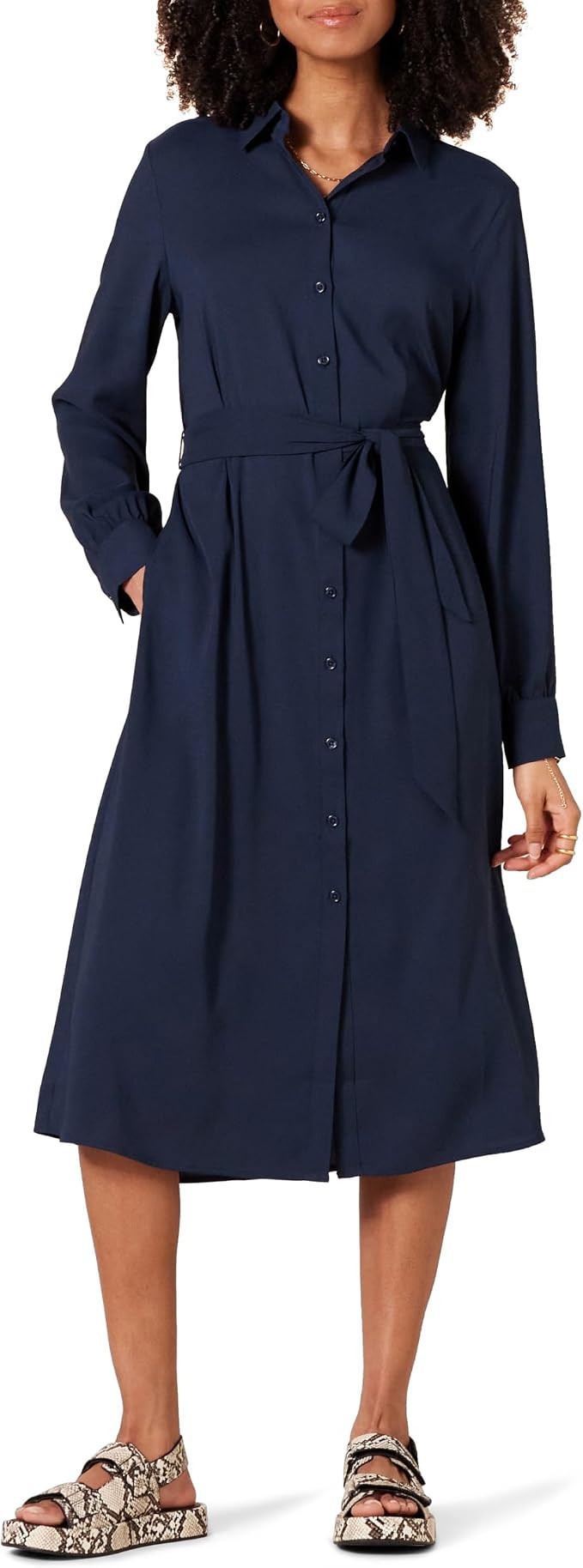 Amazon Essentials Women's Georgette Long Sleeve Midi Length Shirt Dress | Amazon (US)