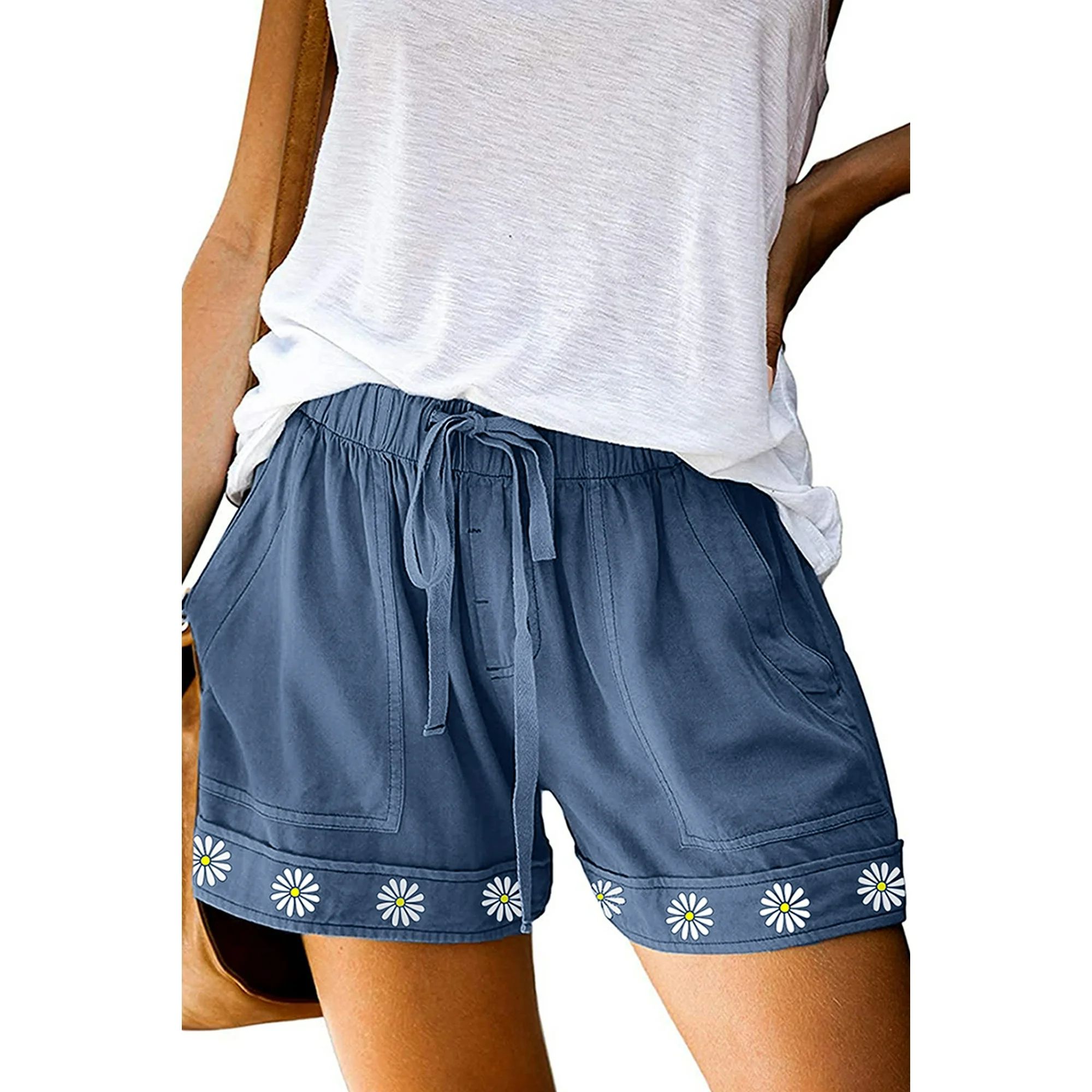 SHEWIN Women's Shorts Casual Mid Rise Summer Cotton Elastic Waist Graphic Print Short S-3XL Walks... | Walmart (US)