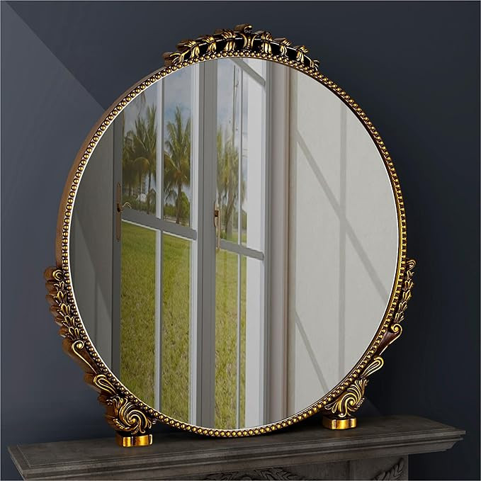 SHYFOY Antique Mirrors for Wall Decor, Large Round Gold Mirror 30", Vintage Wall Mirror Decorativ... | Amazon (US)