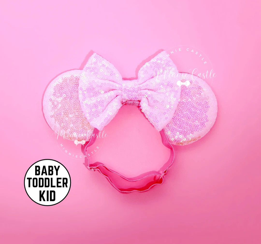 Minnie Ears for Babies, Pink Mickey Ears for Toddlers, Mouse Ear With Adjustable Elastic Headband... | Etsy (US)