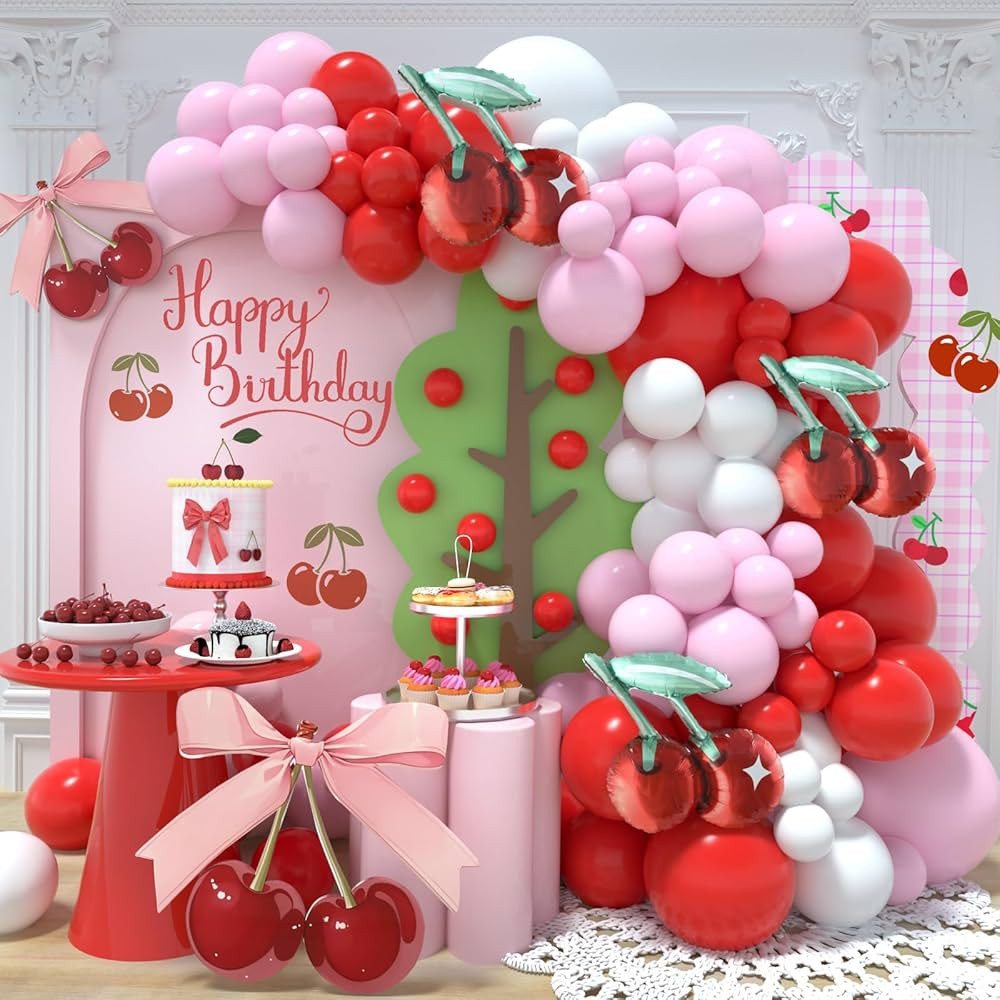ALL-IN-1 Cherry Balloon Garland Arch Kit,Red Pink White Balloons with Cherry Foil Balloons for Ch... | Amazon (US)