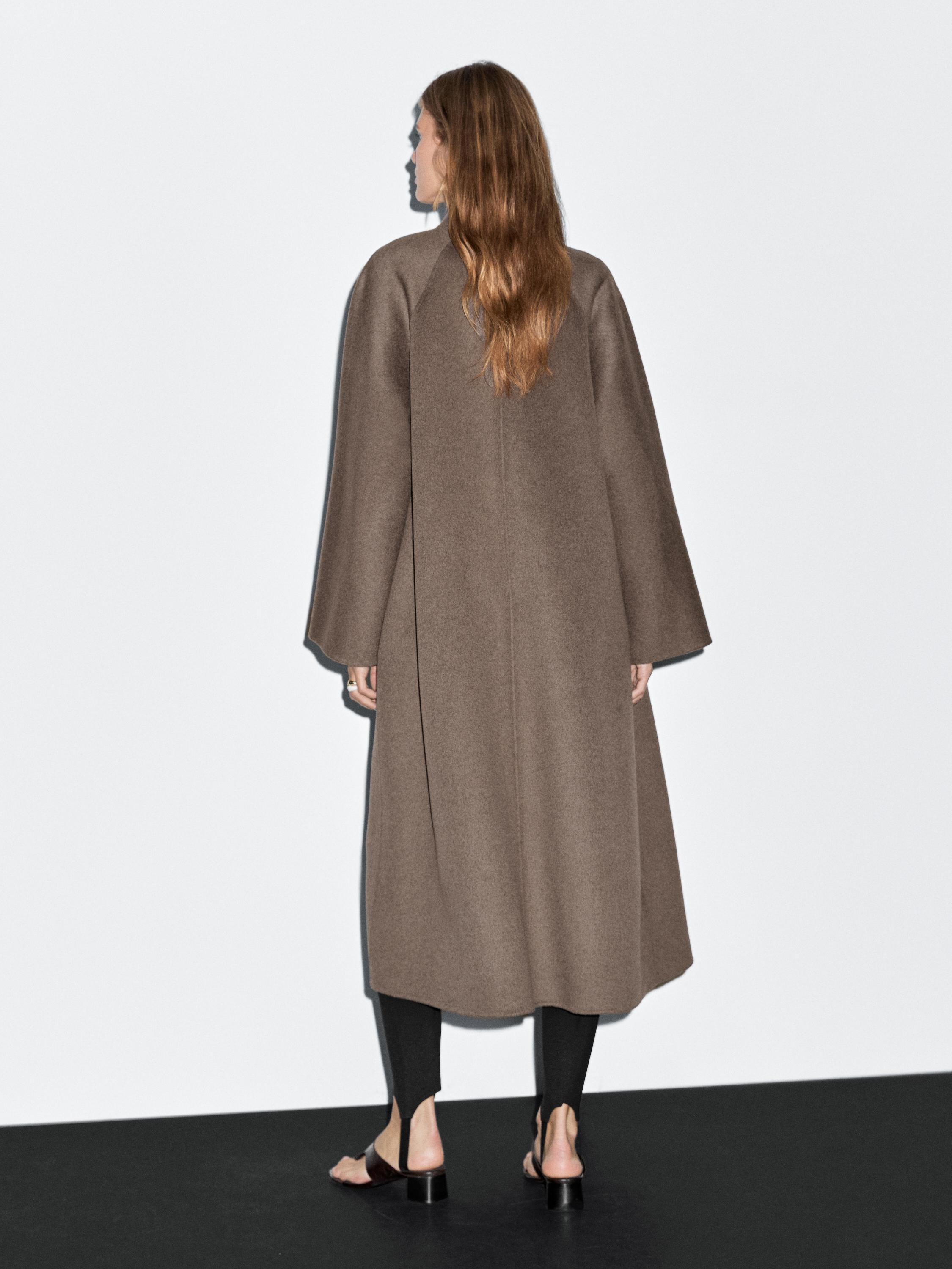 Long open wool blend coat · Brown · Coats And Jackets | Massimo Dutti | Massimo Dutti UK
