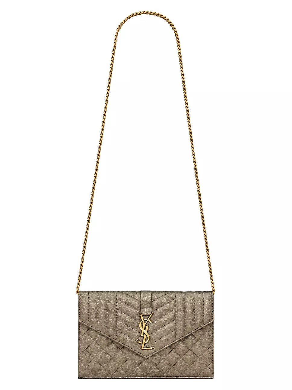 Envelope Chain Wallet in Mix Matelass Metallic Grain De Poudre Embossed Leather | Saks Fifth Avenue