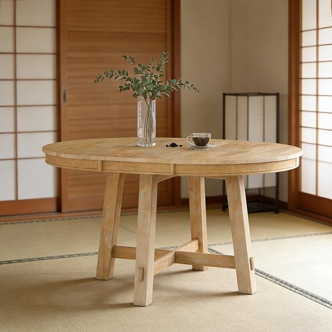 Bellemave 42"-58" Extendable Dining Table for 4-6, Solid Wood Oval Dining Kitchen Table with Remo... | Amazon (US)