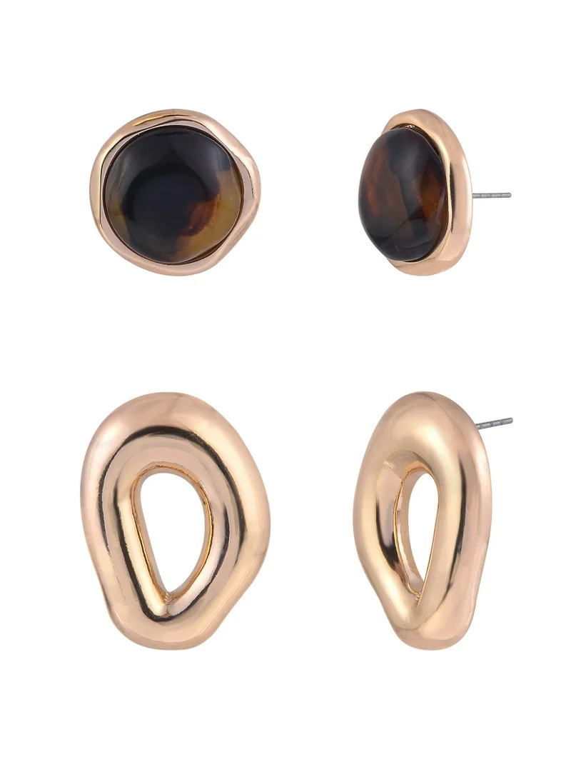 Time and Tru Women's Open and Tort Post Goldtone 2pc Earring Set | Walmart (US)