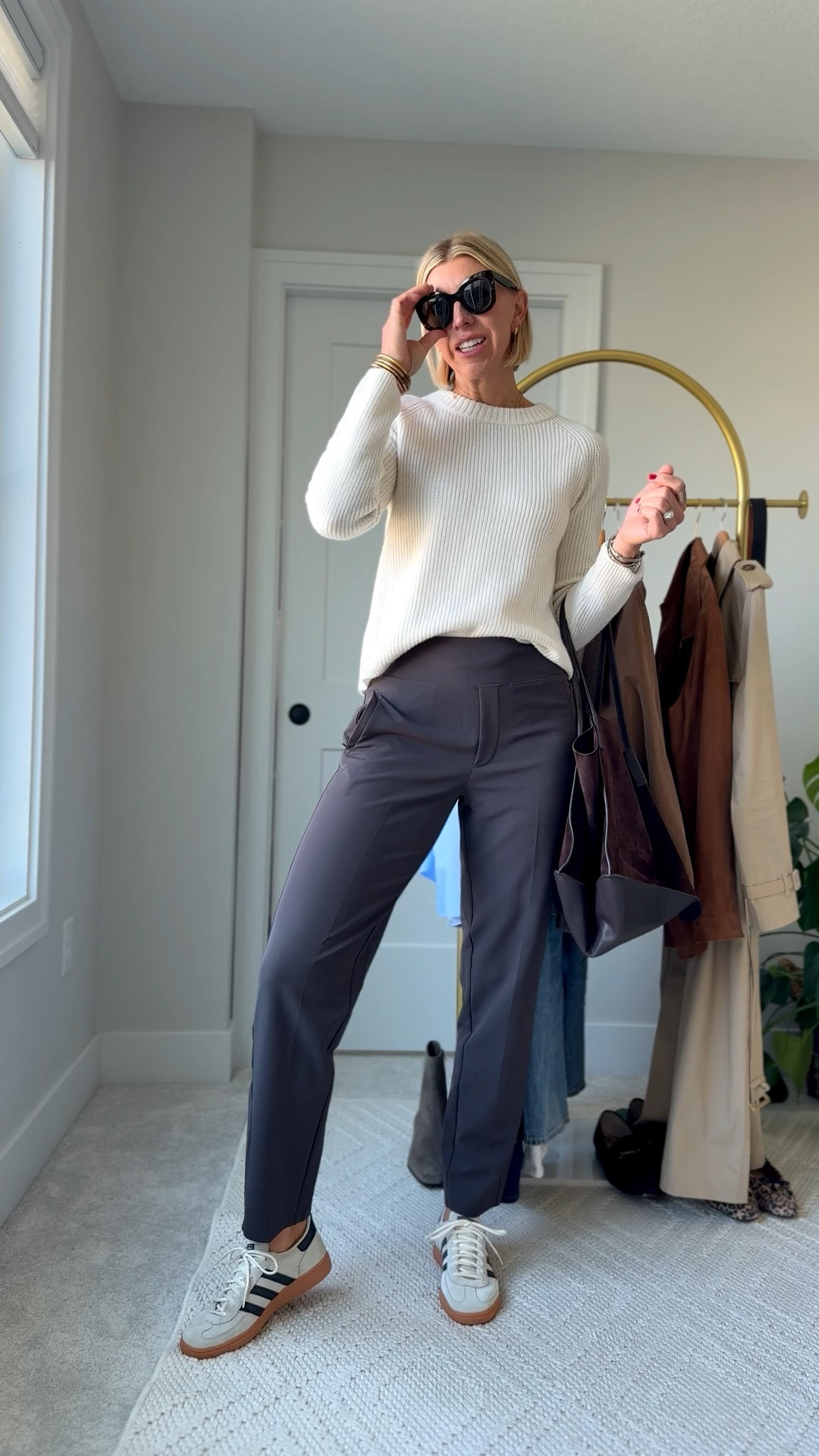 Fall capsule outfit: School drop-off → chic comfort
wearing my chew to size 6 in the trousers. A size small and the cashmere sweater and my sneakers fit true to size. 
I’m 5‘10“ for height reference 

#LTKSeasonal #LTKOver40 #LTKFindsUnder100