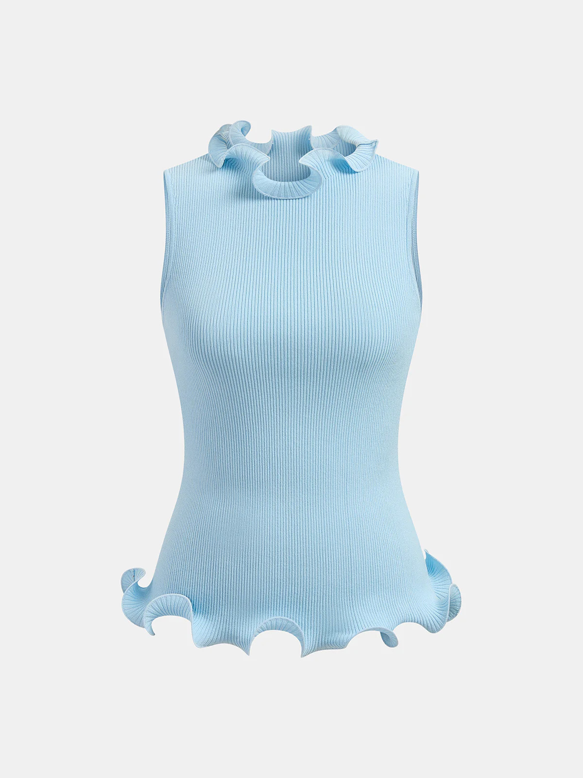 Sleeveless Ruffled Ribbed Knit Top | Commense