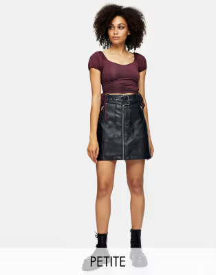 Topshop Petite faux leather motorcycle skirt in black | ASOS (Global)