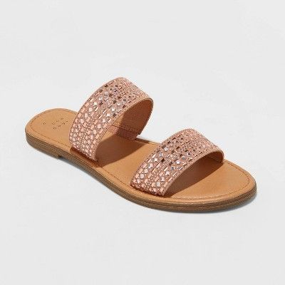 Women&#39;s Kersha Embellished Slide Sandals - A New Day&#8482; Rose Gold 6 | Target