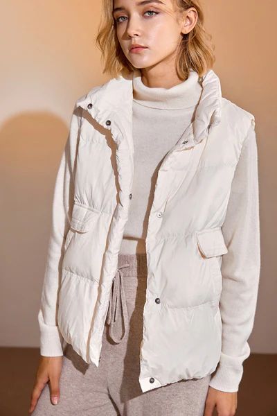 Sinead Ivory Quilted Puffer Vest | J.ING