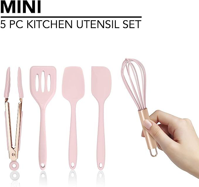 COOK with COLOR Set of Five Pink and Rose Gold Silicone MINI Kitchen Utensil Set | Amazon (US)