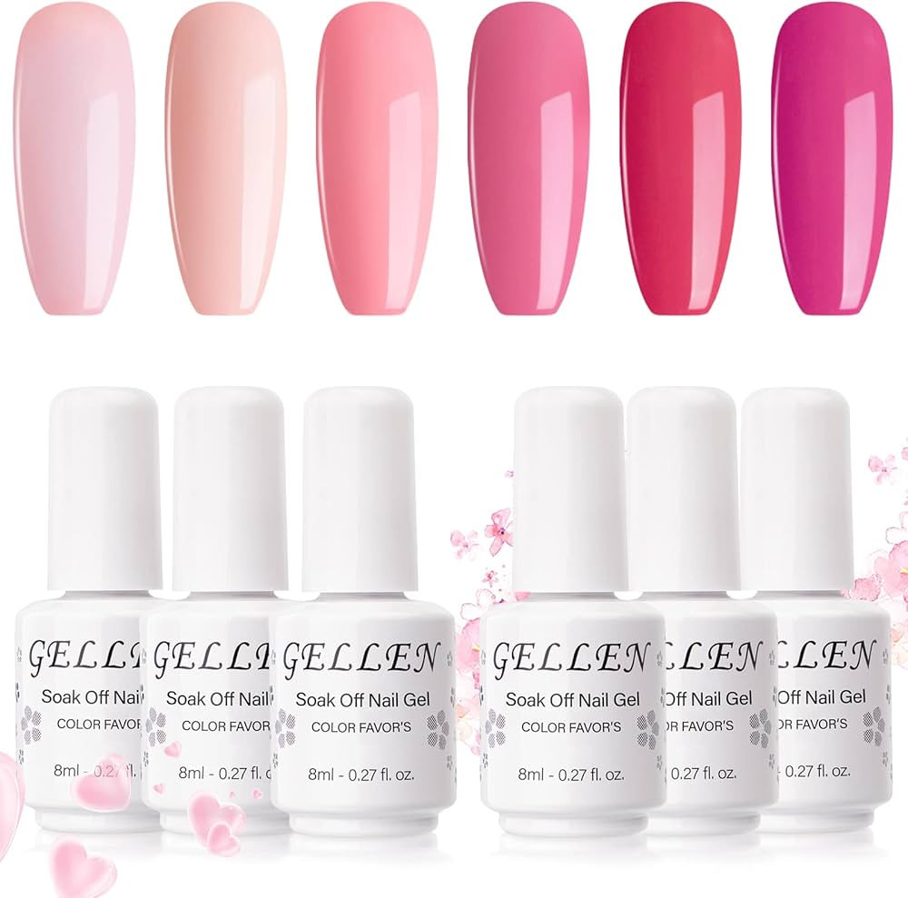 GELLEN Gel Nail Polish Kit - 6 Colors Tulip Pinks Series Rose Peach Magenta Tone, Classic Bright ... | Amazon (US)