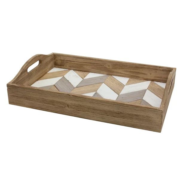 Stonebriar Rectangle Multicolor Chevron Wood Serving Tray with Handles | Walmart (US)