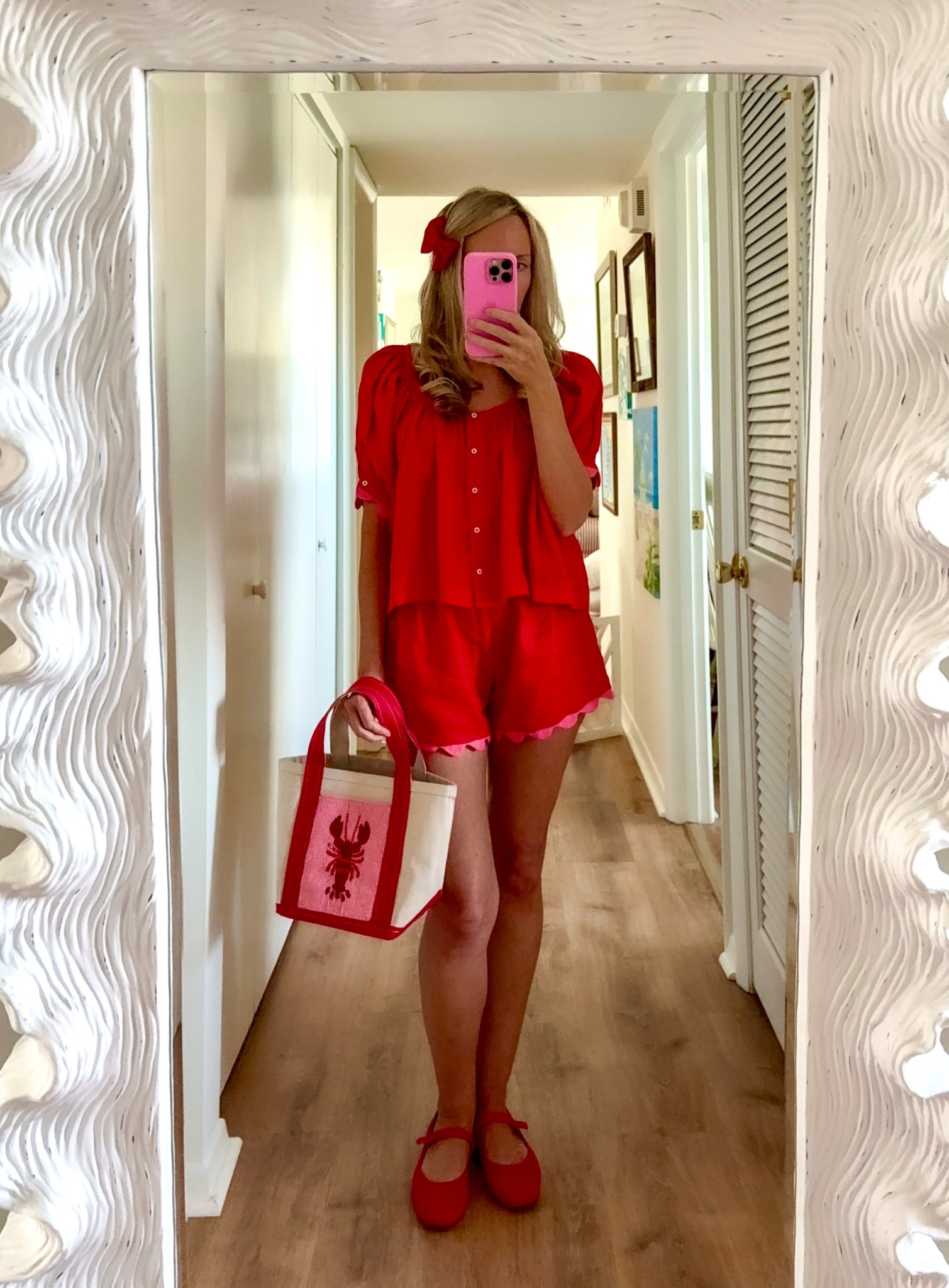 Sunday Mani & Shopping❤️

Loving this cute two piece linen set! The shorts have an elastic high waist with an adorable bubblegum pink scalloped trim! 
I’ve worn the puff sleeve top tied over my Hill House Home red striped midi dress for a work outfit too!
I’m 5’4 and wearing a size small.
Rothy’s Mary Jane’s are TTS - the double strap pair is a darker red and the classic single strap (the ones I’m wearing) are more of a cherry red. 🍒 
The lobster beaded bag is super cute and there are other variations to choose from as well.🦞

Summer Set
Vacation Outfit
Beaded Bag
Red Flats
Mary Jane’s 
Resort Looks


#LTKTravel #LTKShoeCrush #LTKPetite