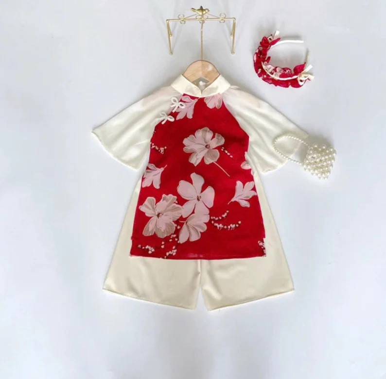 Pre-made Girl Vietnamese Baby Girl Ao Dai Cach Tan áo Dài Bé Gai, Newborn, Infant, Baby Vietna... | Etsy (US)