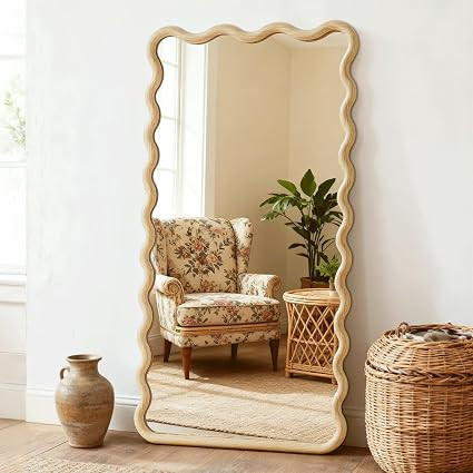 Full Length Mirror, 55”x28” Wavy Wood Floor Mirror for Wall | HD Tempered Glass, Hanging or L... | Amazon (US)