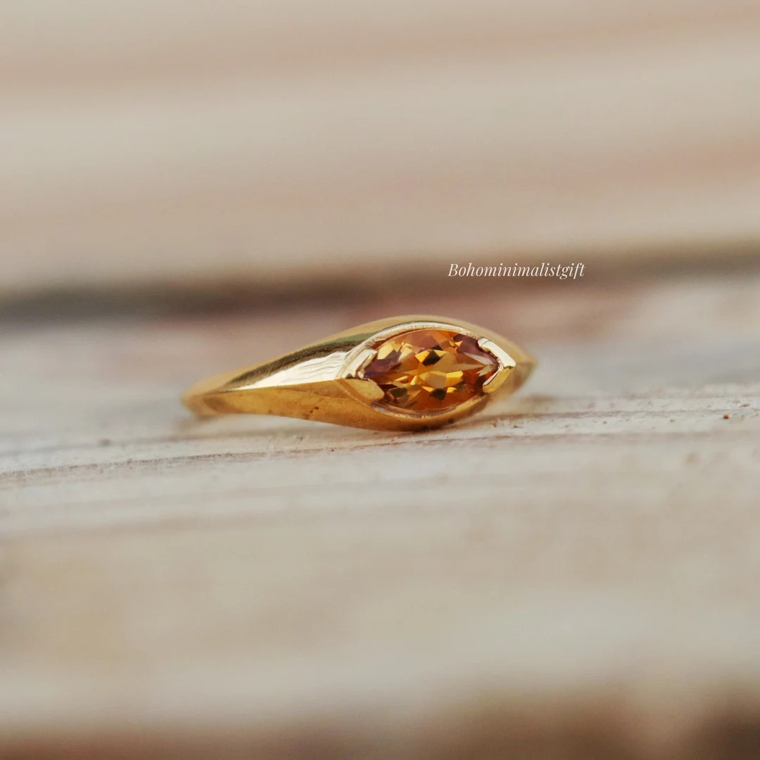 Natural Citrine Ring, Marquise Cut Band Ring, 925 Sterling Silver Ring, Engagement Ring, Annivers... | Etsy (US)