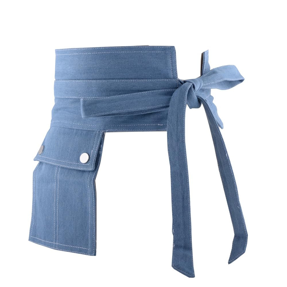 Women's Denim Waist Belt Self Tied Wide Corset Cinch Belts for Dress with Pocket | Amazon (US)
