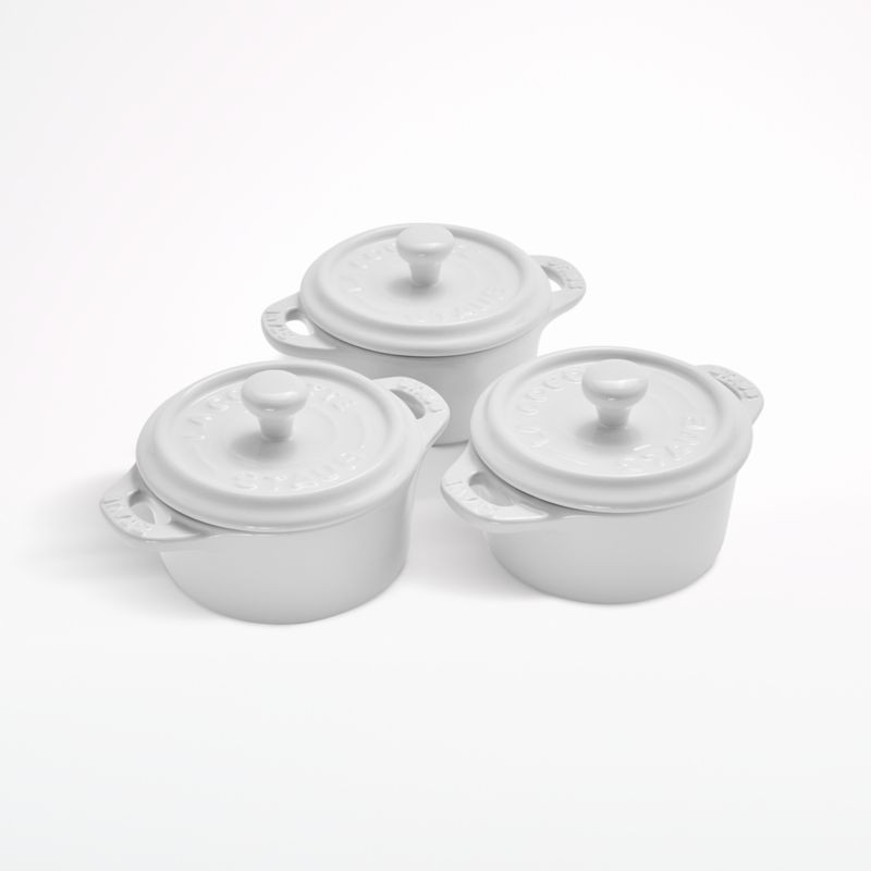 Staub White Round Mini Cocottes, Set of 3 + Reviews | Crate & Barrel | Crate & Barrel