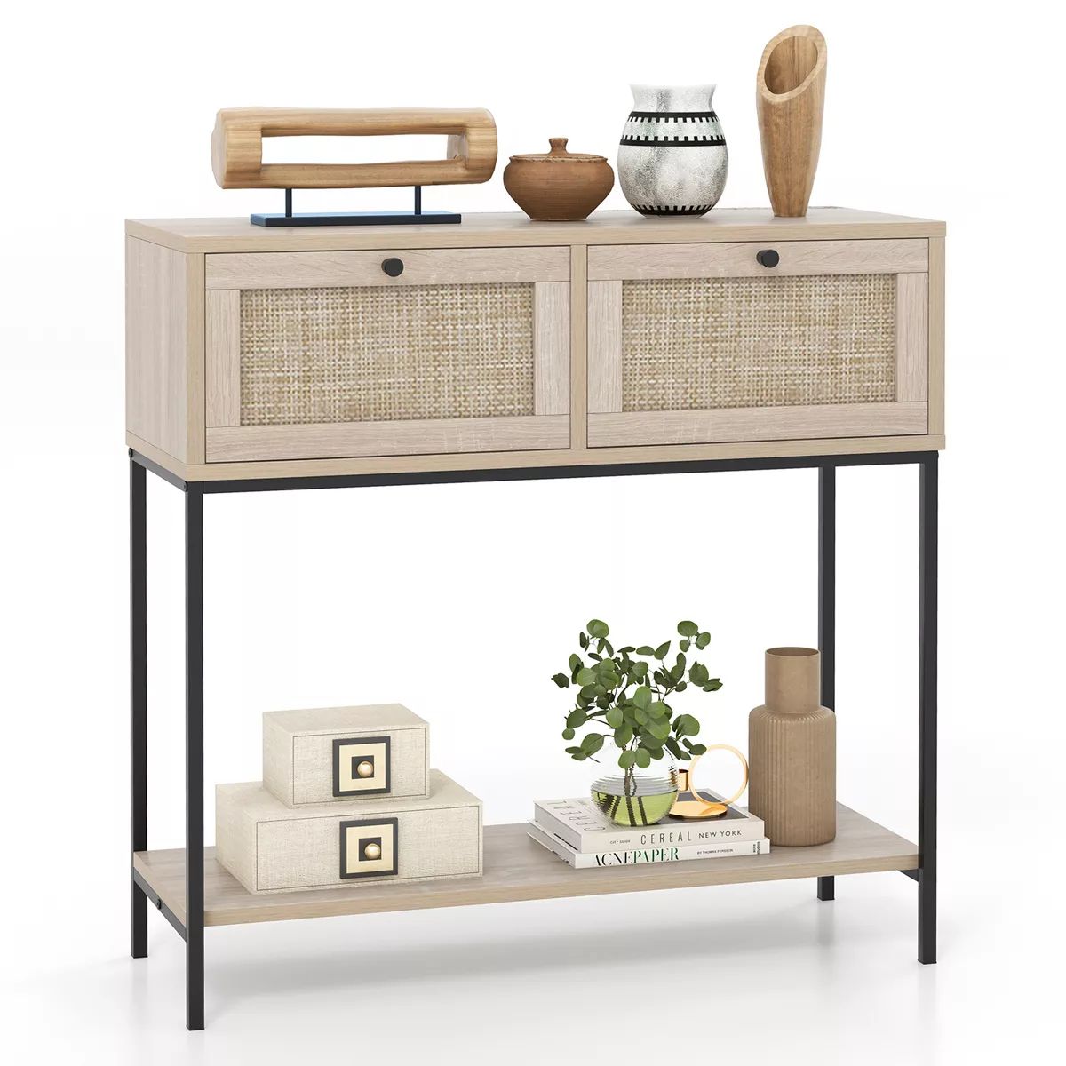 Tangkula Console Table Entryway Table Long Sofa Side Table w/ Open Shelf & Rattan Drawers | Target