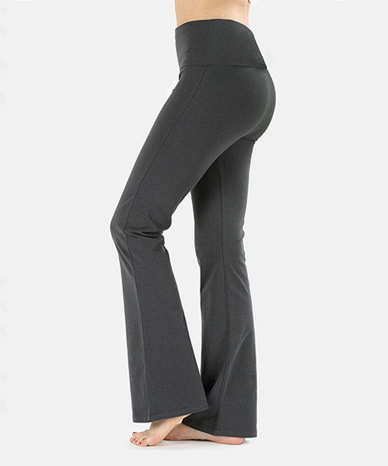 SBS Fashion Women's Yoga Pants Ash - Ash Gray Fold-Over Flare Yoga Pants - Women | Zulily