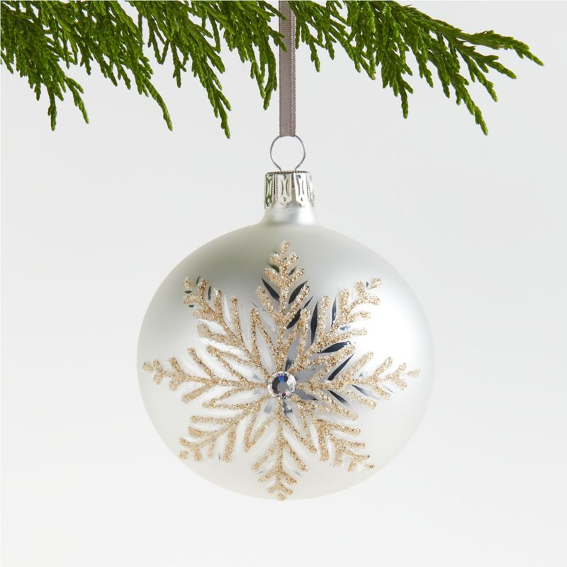 Silver Glitter Snowflake Glass Ball Christmas Tree Ornament + Reviews | Crate & Barrel | Crate & Barrel