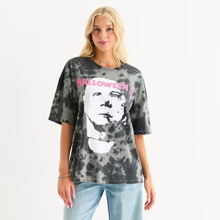 Grayson Threads, The Label Haloween Michael Myers Oversized Tee Womens Crew Neck Short Sleeve Oversized Juniors Graphic T-Shirt, Large, Black | JCPenney