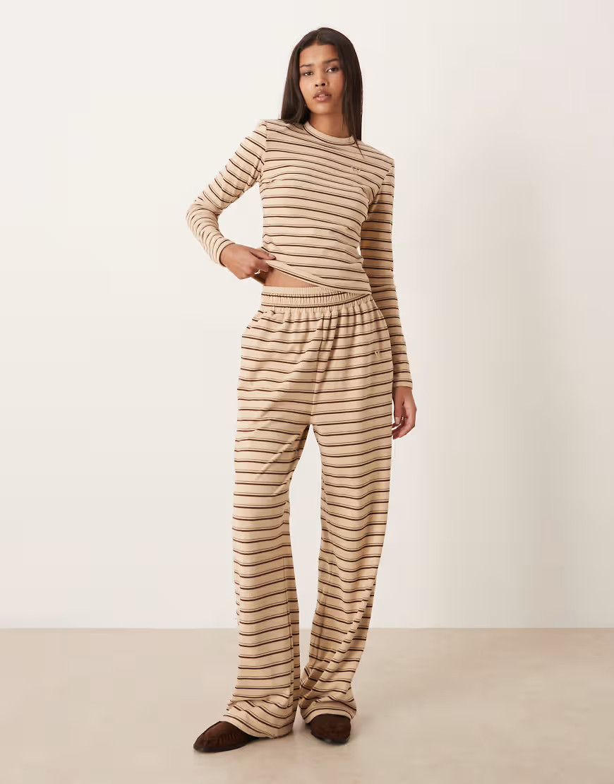 Wanderdoll Frankie premium heavyweight jersey wide leg trousers co-ord in cream stripe-Multi | ASOS (Global)
