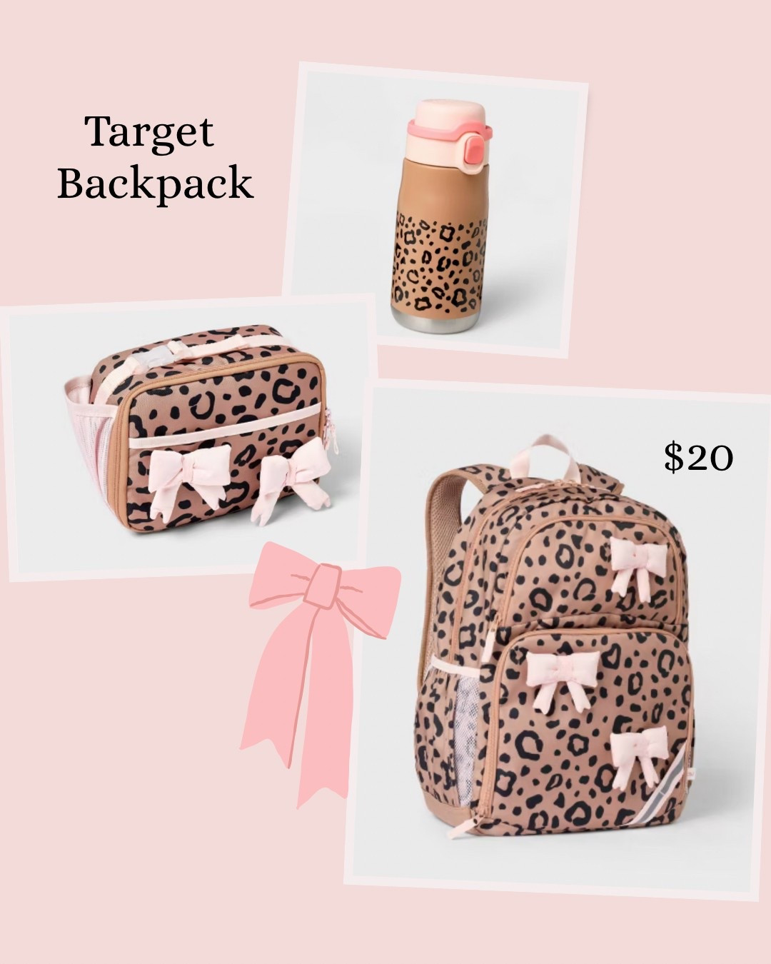 The cutest, affordable backpack for girls! My daughter about died over the leopard and bow details on the Target book bag. Tons of matching lunch accessories as well. 
.
.
.
Back to school, girls backpack, bow book bag, leopard backpack, kids backpack, target finds, target back to school, pink bow, leopard print, girls back to school, lunchbox, bento box, tumbler, water bottle 

#LTKFamily #LTKFindsUnder50 #LTKKids