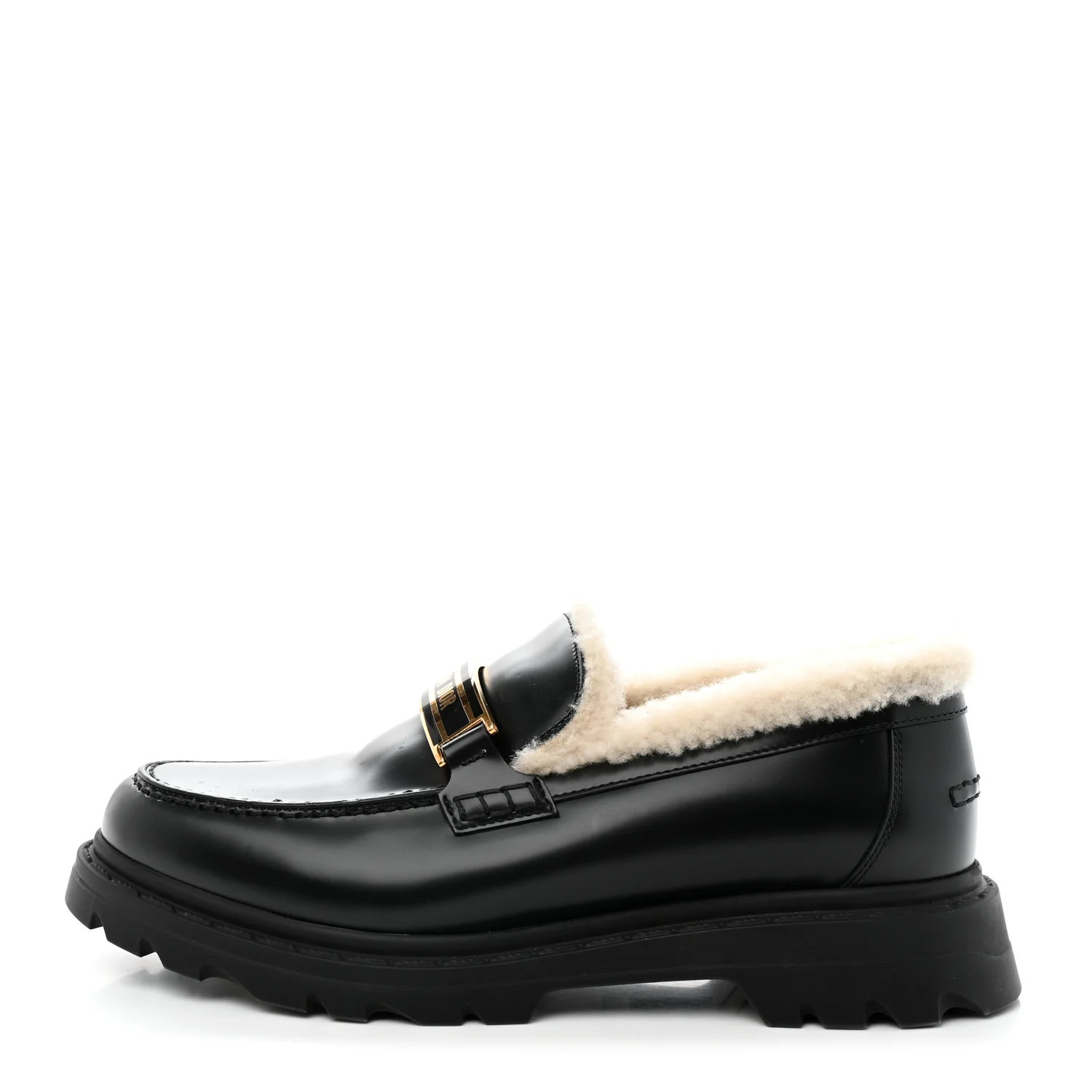Brushed Calfskin Shearling Dior Code Lug Sole 15mm Loafers 39.5 Black Natural | FASHIONPHILE (US)