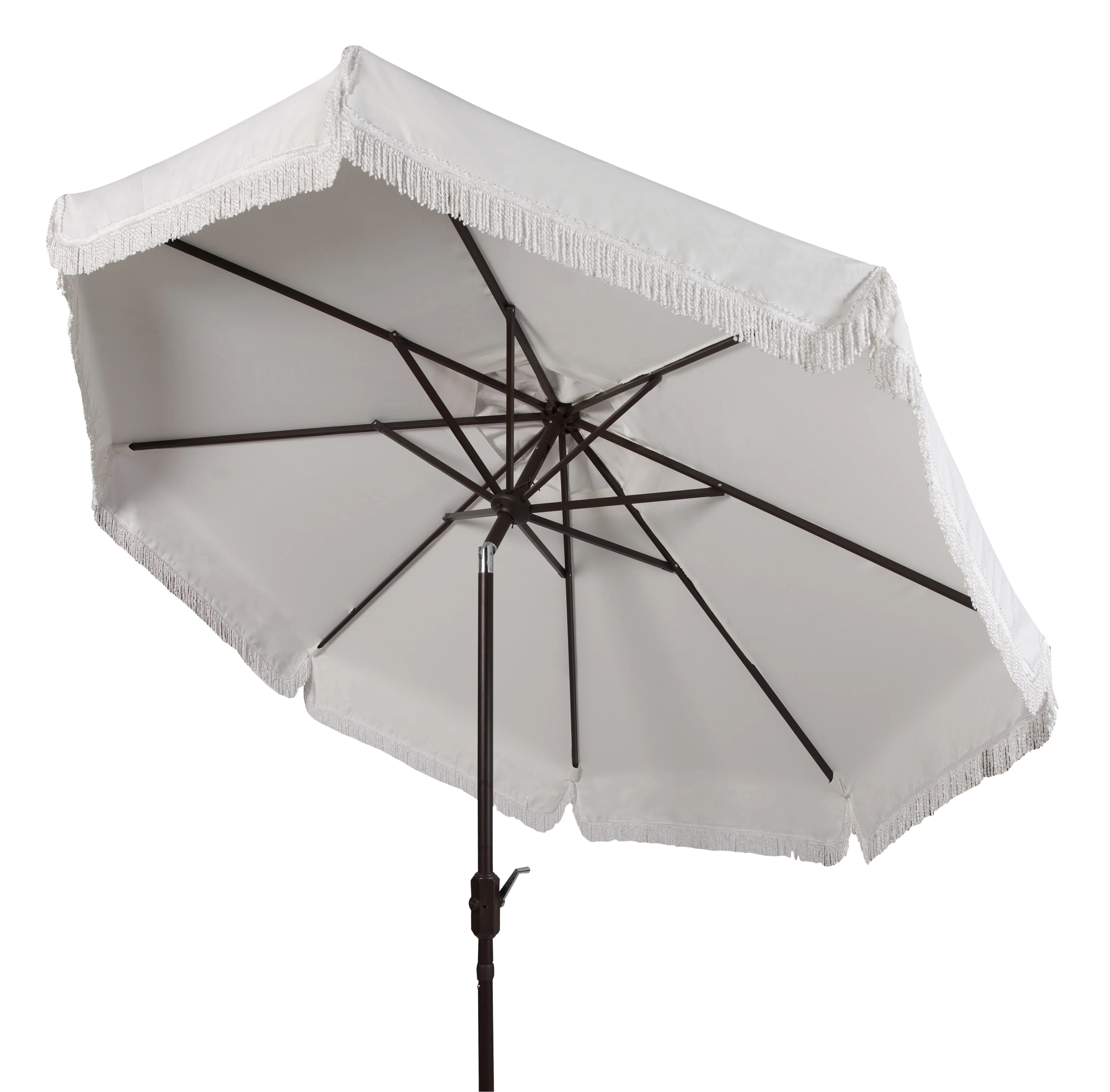 Safavieh Milan 9' Market Crank Fringe Tilt Patio Umbrella, White | Walmart (US)
