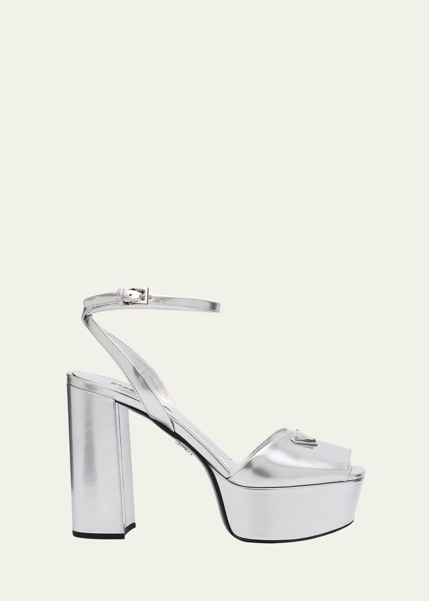 Prada Metallic Leather Ankle-Strap Platform Sandals | Bergdorf Goodman