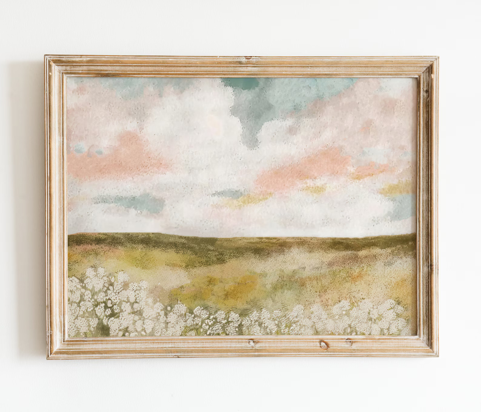 Spring Landscape Print | Cloudy Pink Sky | Printable Wall Art | Country Farmhouse Landscape Oil P... | Etsy (US)