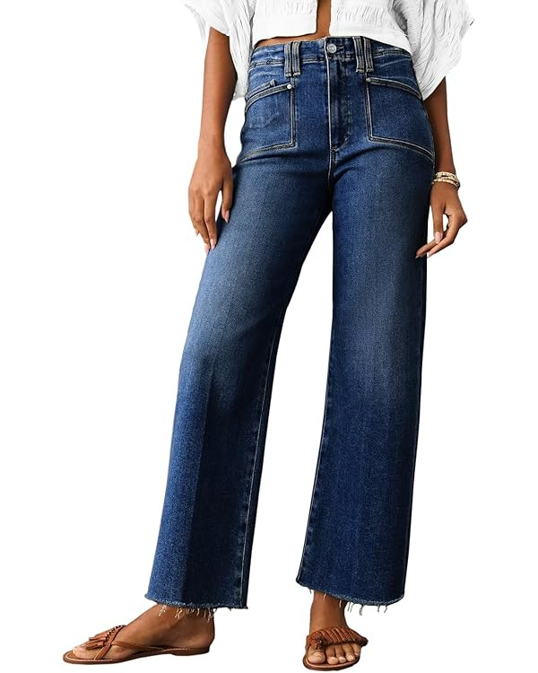 Cicy Bell Womens High Waisted Cropped Jeans Trendy Stretchy Baggy Straight Leg Raw Hem Capri Deni... | Amazon (US)